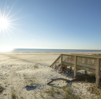 beach with steps and bikes