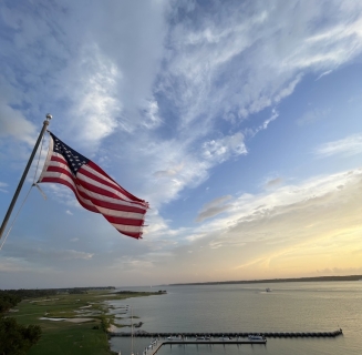 Habour Town Marina with American Flag