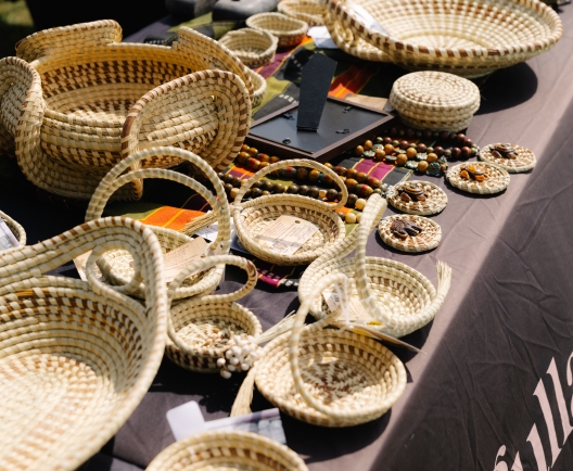 Woven Sweetgrass Baskets on table 