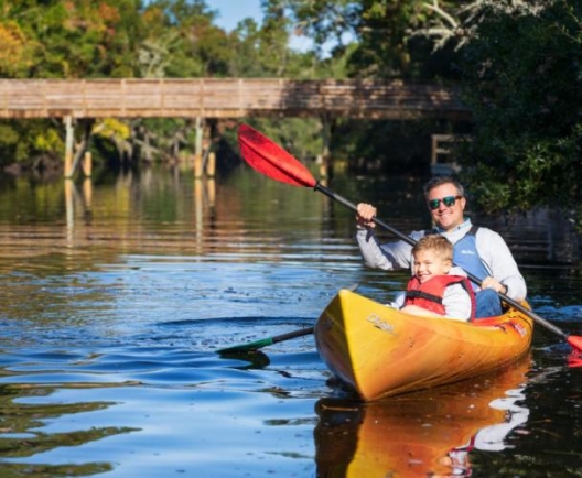 Father and son kayaking