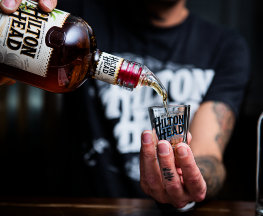 Hilton Head rum poured into shot glass