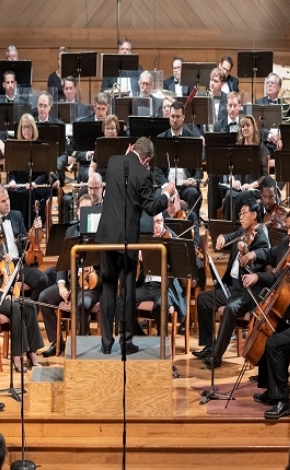 conductor in front of a symphony