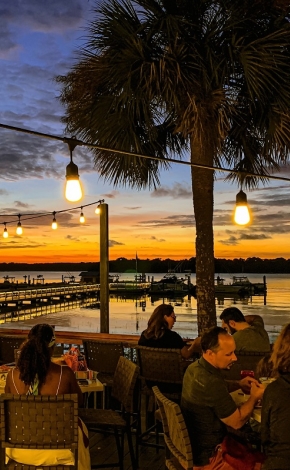 outdoor dining and sunset