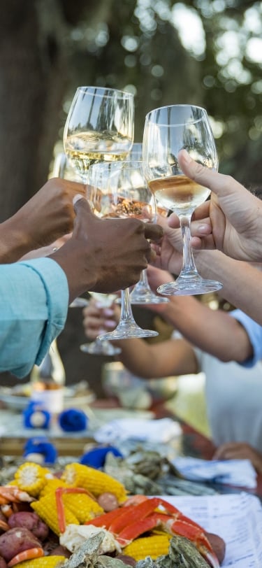 group of people cheersing