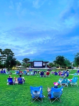 Outdoor movie screening on a large projection screen