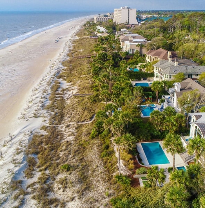 Top down view of residences on the beach