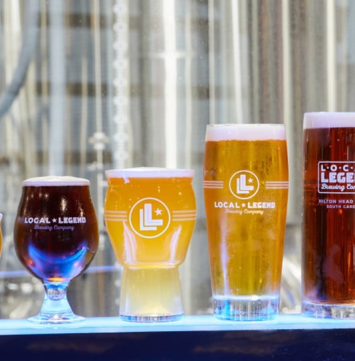 Local Legend beer flight ordered by size, shortest to tallest