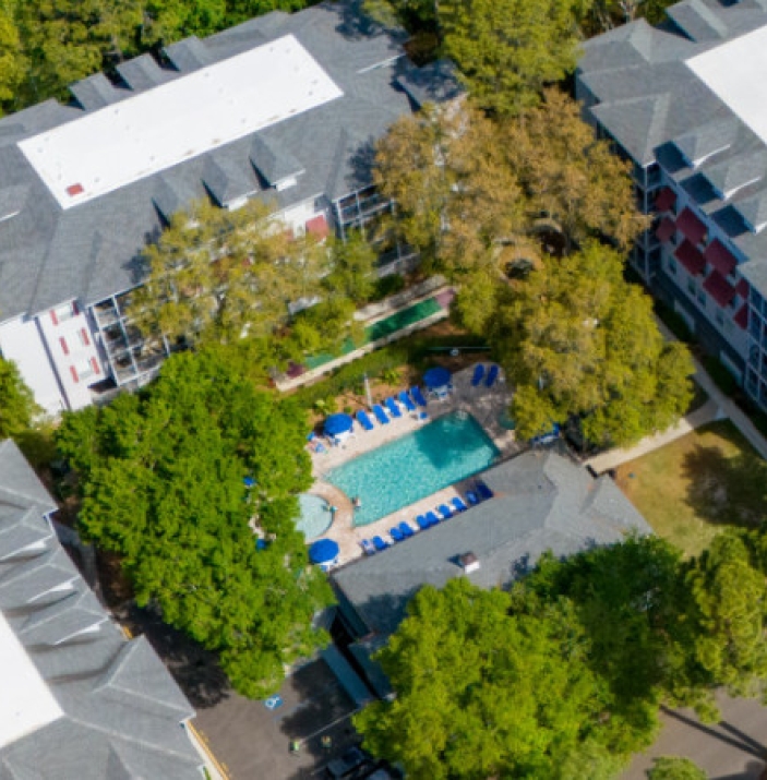 Aerial view of the Royal Dunes property