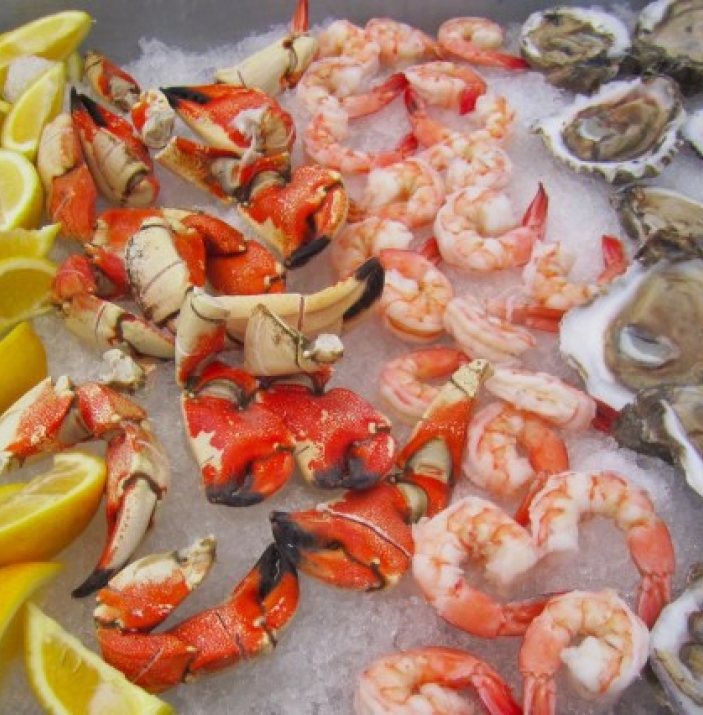 Seafood fest display of oysters, shrimp, and lobster