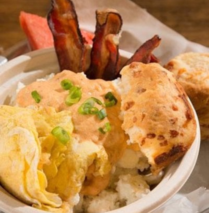 Breakfast bowl with biscuit